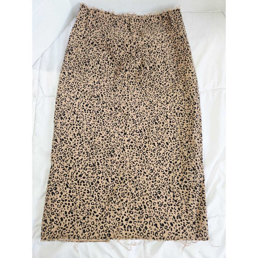 VTG Sinsay Leopard Print Pencil Skirt Slit S Mob Wife Y2K Retro Office Boho Indi - Picture 12 of 14